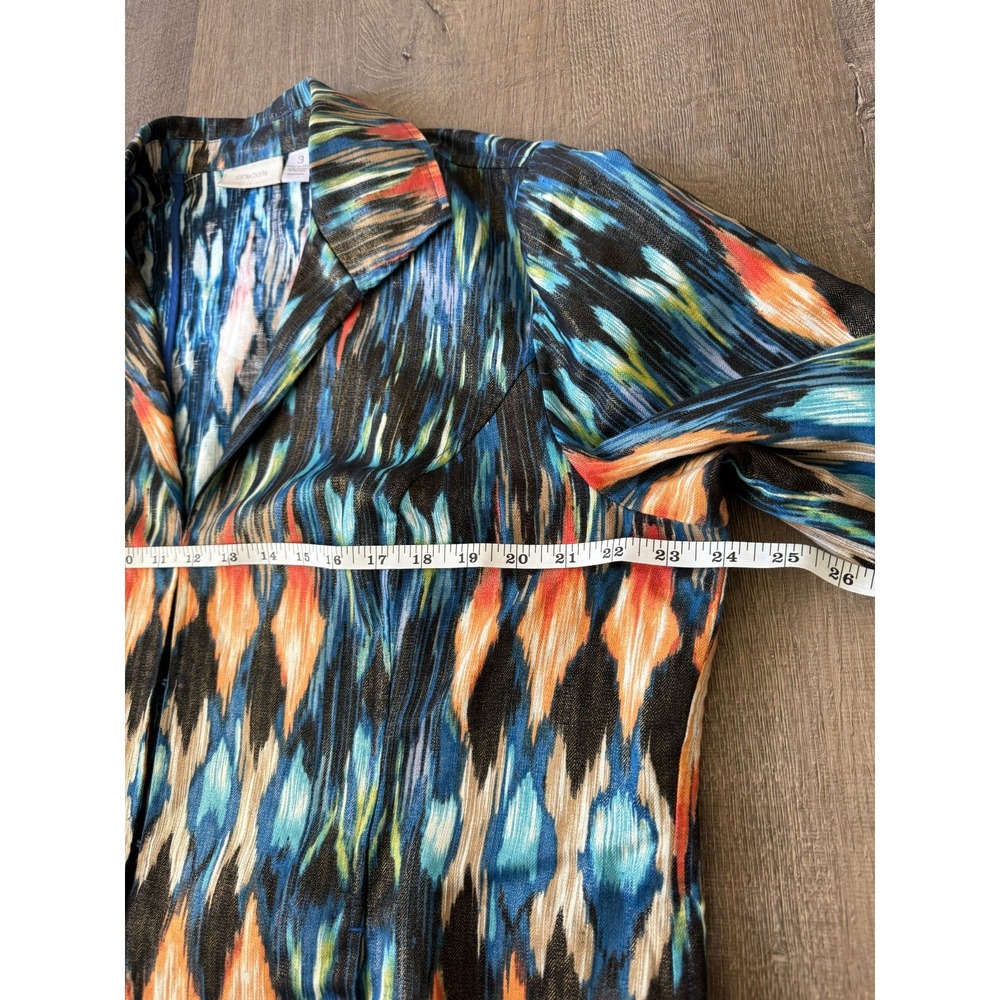 Chico's Women's 3 XL Multicolor Ikat Print Cotton Linen Boho Artsy Shirt Jacket - Picture 5 of 11